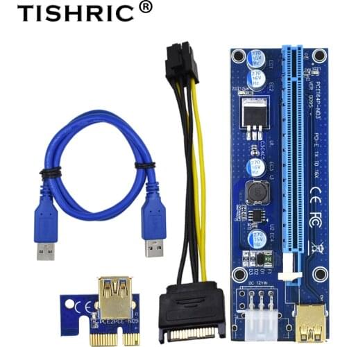 TISHRIC USB 3.0 SATA to 6Pin PCI-E PCI VER009S Express PCIE Riser Card VER 009S 1X 16X Molex Adapter Bitcoin Mining Miner