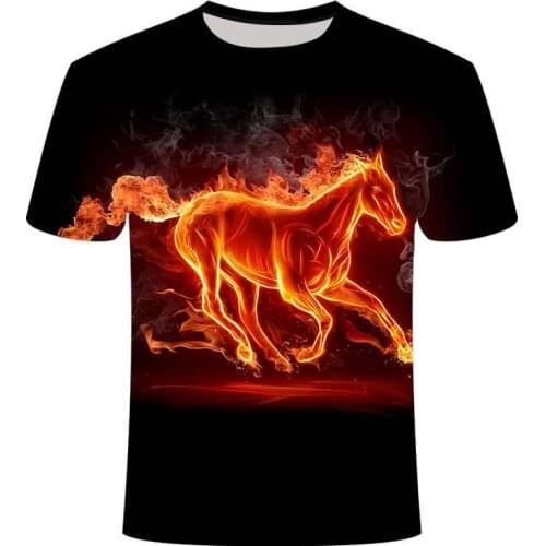 Flame Horse Graphic T Shirts Tee Men Clothing Camisetas Tops Ropa Hombre Summer Streetwear Camisa Masculina Verano Roupas