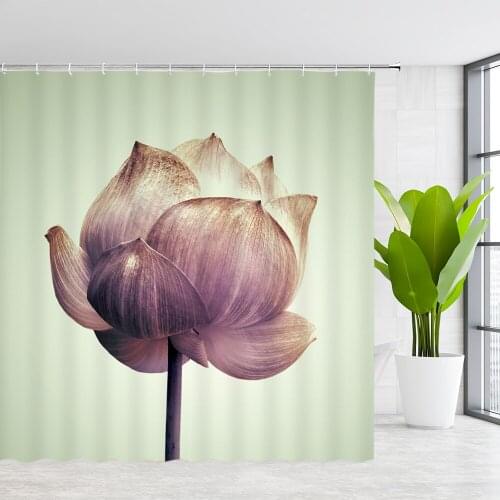 QWRSMYX Shower Curtain Liners Chinese Style Lotus Retro Flower Plant Pattern Print Bathroom Curtains Set Waterproof Polyester
