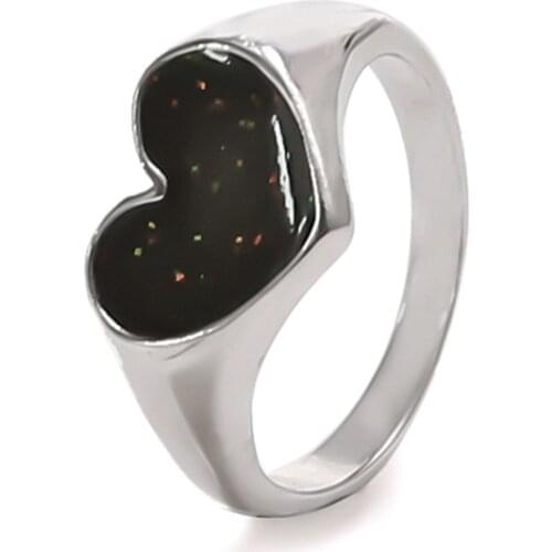 Romantic Simple Red Black Heart-shaped Metal Ring Korean Fashion Cute Wedding Ring For Women Girls Punk Party Jewelry Gift