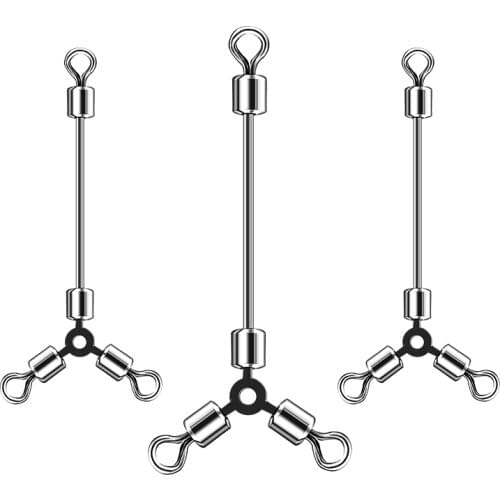 LEDIAO 10Pcs/Lot Fishing Snap Swivels 3 Way Stainless Steel Fishing Jig Head Rolling Barrel Swivel Ring Pole Connector Tackle