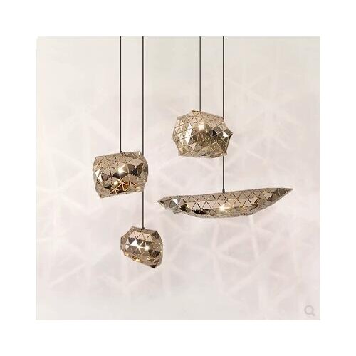 Nordic post-modern grid chandelier stainless steel mirror restaurant living room simple LED bar table lamp