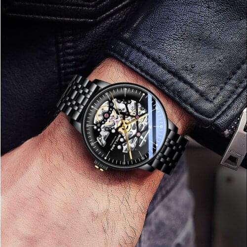 SOLLEN 2021 Stainless Steel Waterproof Mens Skeleton Watches Top Brand Luxury Transparent Mechanical Sport Male Wrist Watches