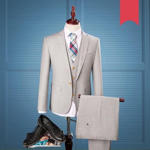 Light Grey Herringbone 2020 Tweed British Style Custom Made Mens Suit Tailor Notch Lapel Blazer Wedding Suits For Men 3Piece 973