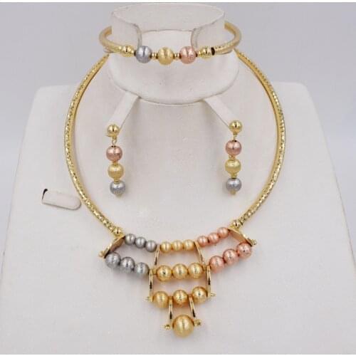 High Quality Dubai 3color Gold color Jewelry Set For Women african beads jewlery fashion necklace set earring jewelry