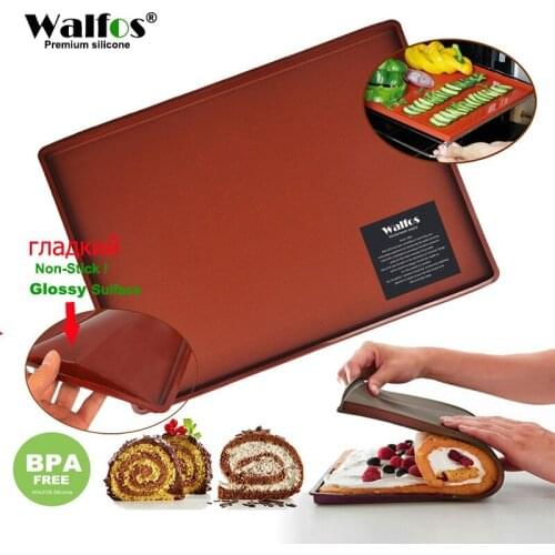 WALFOS 1pc Non-Stick Silicone Oven Mat Cake Roll Mat Baking Mat Functional Baking Macaron Cake Pad Swiss Roll Pad Bakeware Bakin