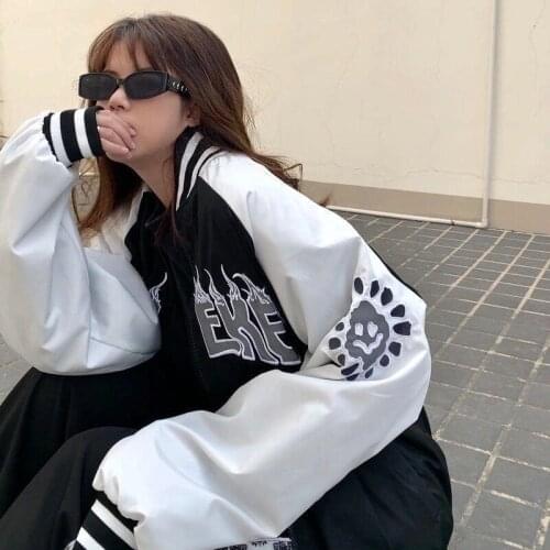 Womens and Mens Jacket Spring and Autumn White Cloud Print All-match Newest Baseball Uniform Korean Style Loose Plus Size Top