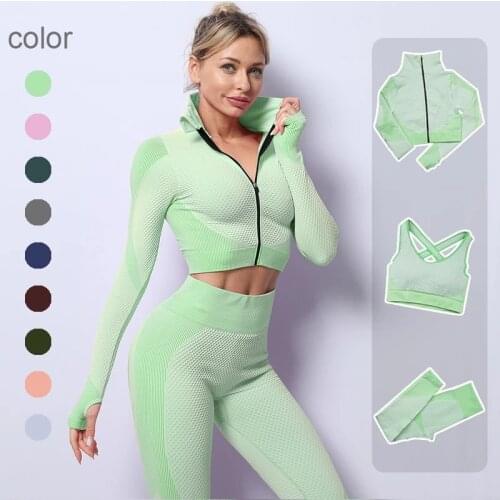 2/3PCS Seamless Women Yoga Set Workout Sportswear Gym Clothing Fitness Long Sleeve Crop Top High Waist Leggings Sports Suits