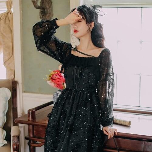 2020 new fashion womens clothing Square Collar Full Vintage dress