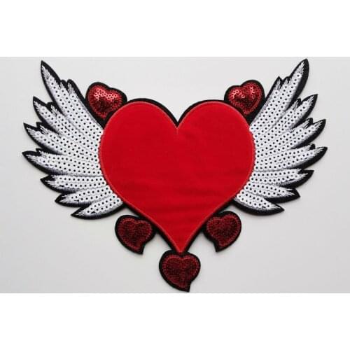 1Pc Sequins Patches Heart Applique Sequined Iron on Fashion Fabric Sticker for Clothes Bag Cap Diy Repair Craft Decorate Wings