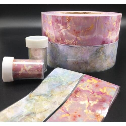 2 Rolls Pink/white Marble Holographic Starry Sky Transfer Nail Foil Sticker Marble Pattern Shining Nail Art Decal Gel Slider