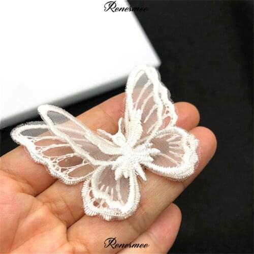 20Pcs Black White 3D lace butterfly embroidery cloth stickers wedding dress decoration embroidery stickers organza patch lace