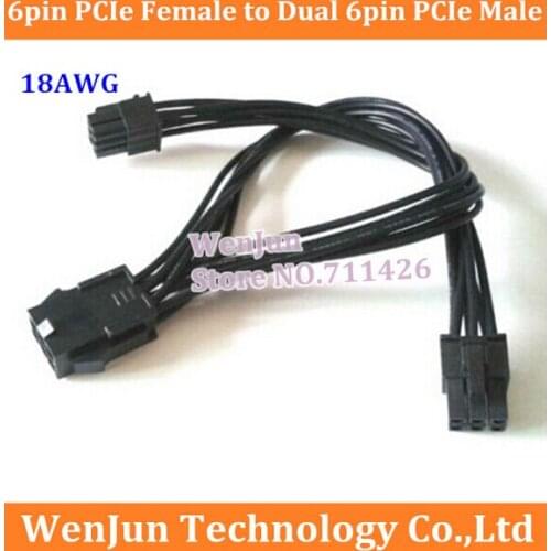 50PCS Free Shipping 6pin Female to Dual 6pin PCIe Male PCIe 18AWG Power Splitter Adapter Connector 6pin to 2* 6 pin cable