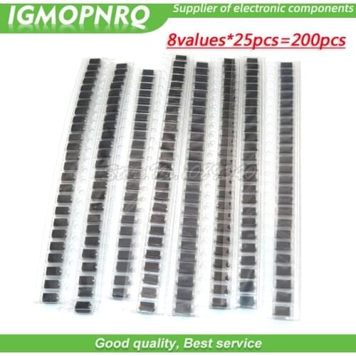 8values 200pcs M1 M4 M7 SS14 SS16 SS24 SS34 RS1M Electronic Components Package Diode Assorted Kit 1N4001 1N4007 1N5819 DO-214AC