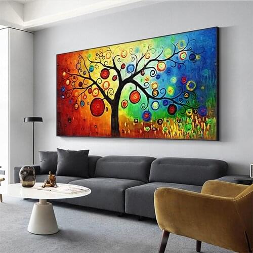 Tree of Life Money Tree Abstract Oil Painting on Canvas Scandinavian Posters and Prints Modern Wall Art Picture for Living Room