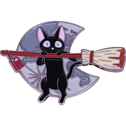Broomstick Jiji Cat Pin Kikis Delivery Service Anime Film Fans Fantasy Addition