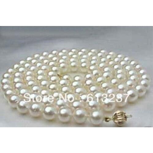 Free Shipping fashion 8-9mm natural freshwater cultured white pearl round beads necklace for women elegant gifts 35inch MY4595