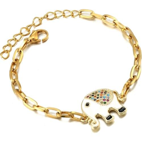 New Design Zircon Elephant Bracelet Copper CZ Bracelets Stainless Steel Chain Bracelet Women Handmade Adjustable Jewelry Gifts