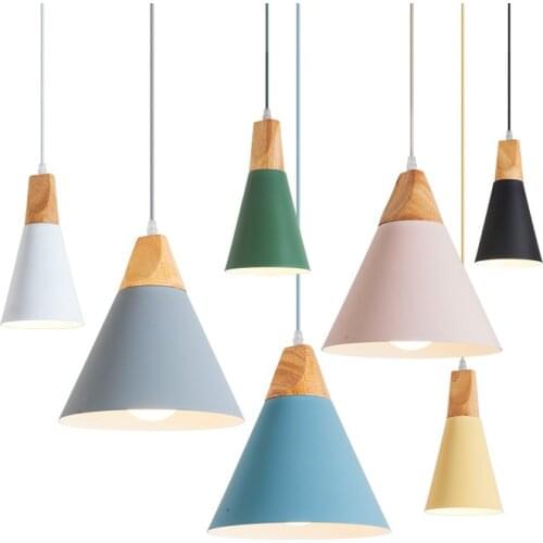 Nordic Modern LED Wood Pendant light Cafe Restaurant Bedroom Kitchen Colorful Home Decoration aluminium product Lamp Fixtures
