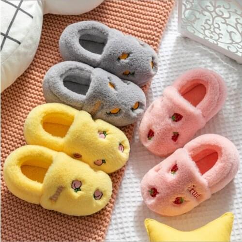 Autumn and winter 2020 new cute cartoon fruit boys and girls childrens cotton slippers warm home childrens cotton shoes