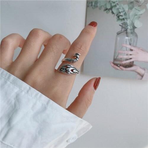 Peacock Snake Shape Open Ring For Women Adjustable Silver Color Vintage Simplicity Send Girlfriend Holiday Jewelry Gift BOYULIGE