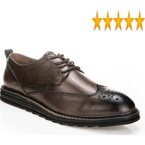 Men Carved Brand Brogue Business Casual Genuine Leather Derby Shoes Winter Retro Lace Up Breathable Cowhide Flat Sneakers