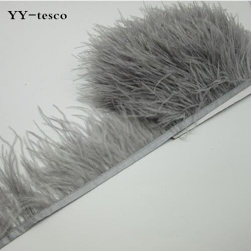 Wholesale 10 Meters high quality Ostrich Feathers Trims Dyed gray Feather Ribbons for Dress Party Decoration Craft Making