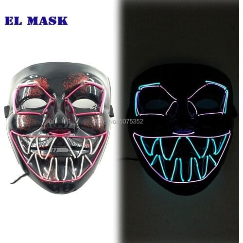 Fashion New Multicolor Neon Led Rave Mask Scary Theme Party Horror Clown Mask EL Wire Light Up Devil Mask