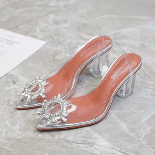 Fashion New Transparent High Heel Sandals Plus Size Womens Shoes Spring Summer Pointed Sexy Rhinestone High Heels Ladies