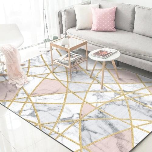 Fashion Nordic style White marble gold line bedroom big rug living room mat plush polyester non-slip carpet soft 120x160cm mat