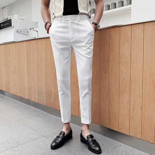Solid Color Dress Pants Men 2021 Summer New Business Casual Slim Office Social Suit Pants British Simple Ankle Length Trousers