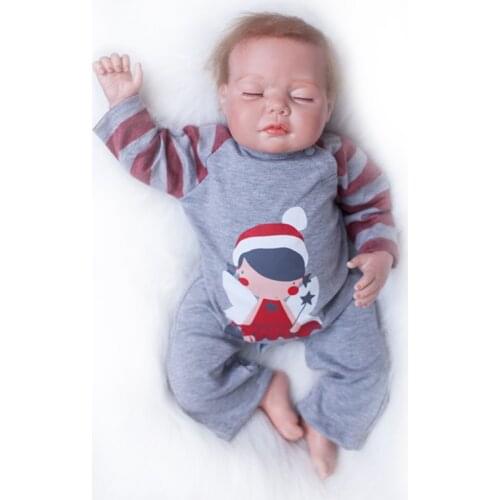 Nicery 20-22inch 50-55cm Bebe Reborn Doll Soft Silicone Boy Girl Toy Reborn Baby Doll Gift for Child Gray Jumpsuit