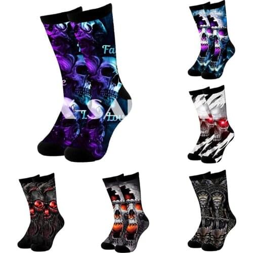 Skull Head Viking Trippy 3D Fashion Long High Socks Cycling Casual Novelty Men Women Cotton Funny Colorful Leg Calf Cotton-1