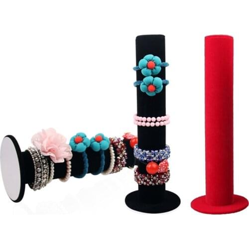 Portable PVC Bar Velvet Covered T-Bar Vertical Tower Jewelry Bracelet Watch Stand Bangle Display White/Black headband Storage