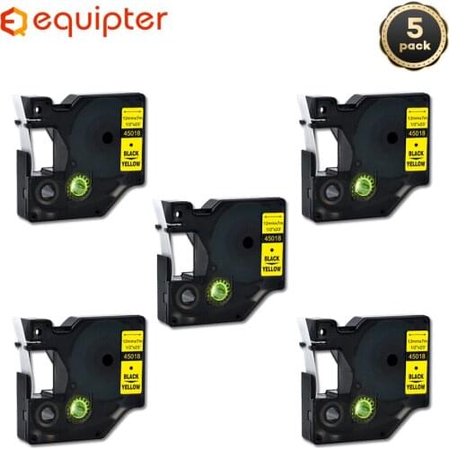 5pcs 12mm 45018 Black on yellow compatible dymo D1 12mm label printer 45015 laminated label tapes for LabelManager 160 printer