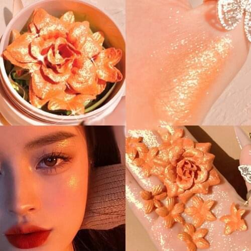 Dreamy Flashing High-Gloss 3D Flower Shimmer Glitter Orange Powder Face Powder (With Gift Brush)