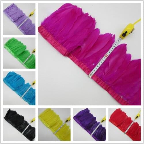 Hot Sale Goose Feather Trims 10 yards/Lot Dyed Real Geese Feather Fringes Ribbons for Dress Skirt Cloth Belt decorative Clothing