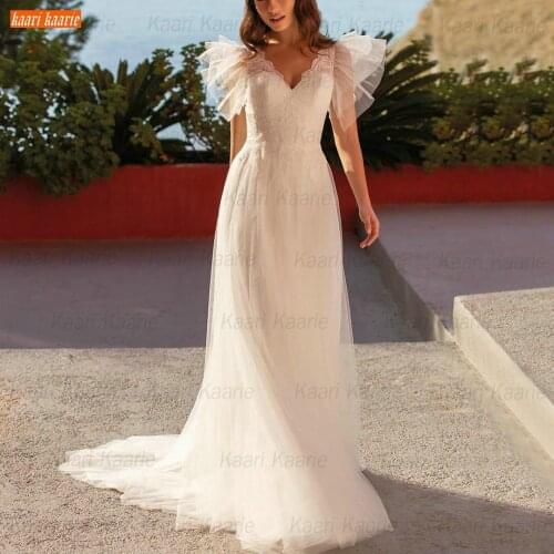 Luscious Ivory Wedding Gown 2021 V Neck Vestido De Novia A Line Tulle Sexy Backless Robe De Mariage Custom Made Bridal Dresses