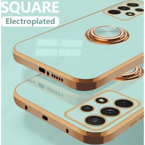 Luxury Plating Silicone Case For Samsung A52 A72 A32 A42 5G S21 S20 FE Note 20 Ultra 10 Plus 9 Soft Cover With Ring Holder Stand