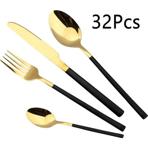 32Pcs Cutlery Set Western Knife Fork Spoon Dinner Set Stainless Steel Dinnerware Set Kitchen Tableware Flatware Service for 8