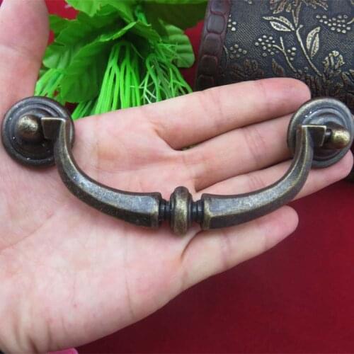 Vintage European Wooden Wine Gift Box Handle Knobs Zinc Alloy Bronze Tone,Furniture Hardware,124*43mm,4Sets