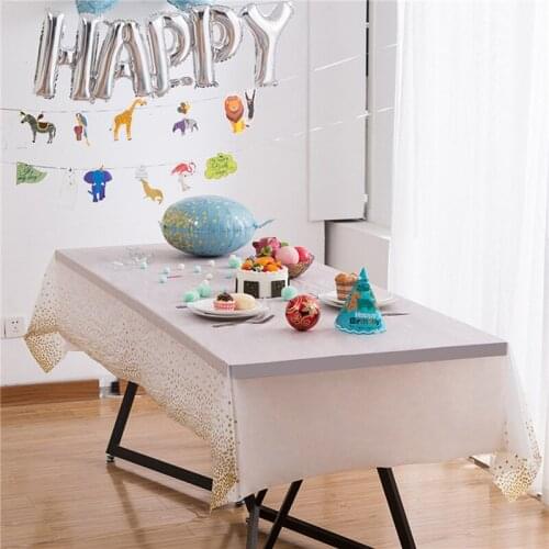 Waterproof Tablecloth with Golden Dot Decoration Rectangle Disposable Plastic Party Accessory for Banquet / Wedding / Birthday