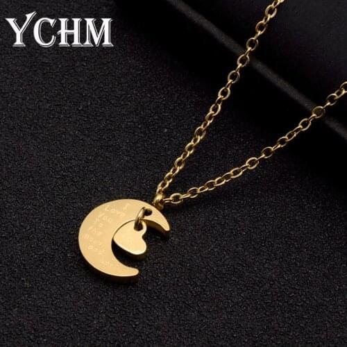 YCHM Dolphin Gem Moon Double Layers Pendant Necklace For Women Multi-Choices Stainless Steel Necklace For Christmas Gift Jewelry