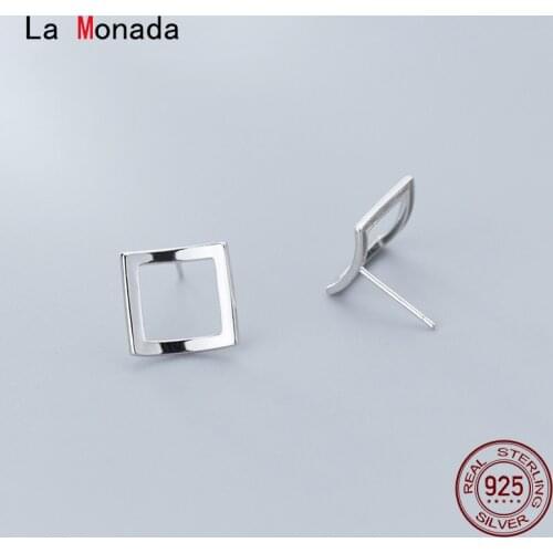La monada Hollow Square Women Earrings Stud 925 Silver Original Korean Concave Stud Earrings Female Jewelry Silver 925 Real