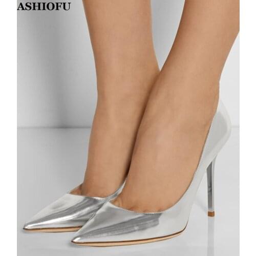 ASHIOFU Hot Sale Handmade Stiletto Womens Pumps Office&Career Slip-on Shoes Pointed-toe Evening Club Fashion Pumps Court Shoes