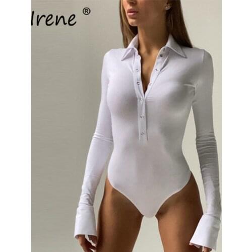 Irene Long Sleeve Sexy Bodycon Bodysuits Women 2020 Fashion Button Autumn Winter Casual Basic Body Tops Rompers Black White