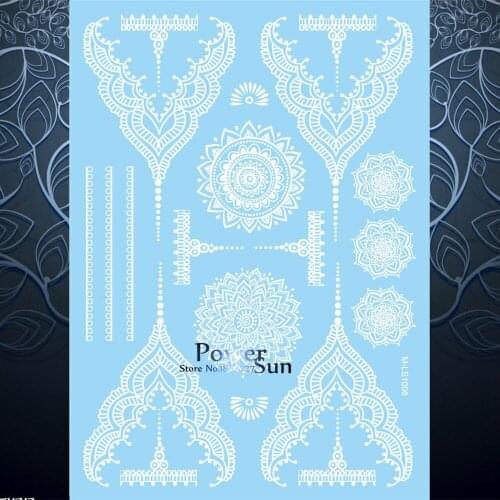 1PC Fashion Waterproof Fake Flower Tattoo White Ink Pendant Jewelry Design Body Back Art Henna Temporary Tattoo Sticker PMLS1006