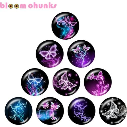 Purple Butterfly 10pcs mixed 12mm/18mm/20mm/25mm Round photo glass cabochon demo flat back Making findings A9198