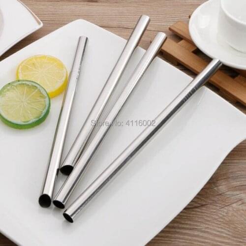 100pcs 304 Stainless Steel Straw Metal Pearl Bubble Tea Juice Drinking Straw Reusable 12mm x215mm