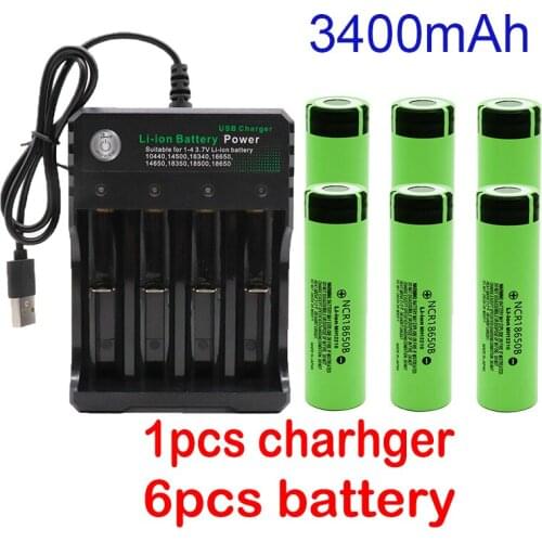 100% New Original NCR18650B 3.7 v 3400 mah 18650 Lithium Rechargeable Battery For Panasonic Flashlight batteries and USB charger